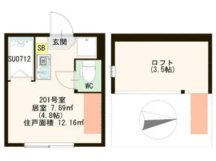 ハーモニーテラス平井III(ワンルーム/2階)の間取り写真