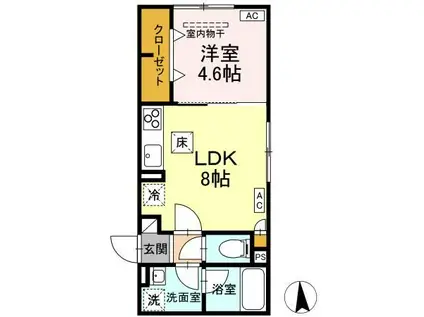 D-ROOM寺町(1LDK/1階)の間取り写真