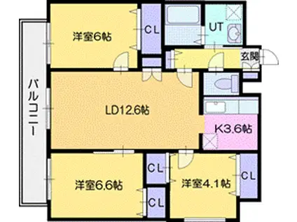 プレミール北野(3LDK/5階)の間取り写真