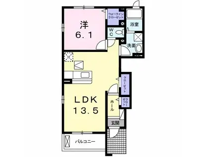 グリーンシティ竜美B(1LDK/1階)の間取り写真