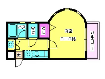 プリオールVI(1K/1階)の間取り写真