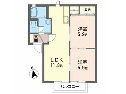 ロイヤルレジデンスB(2LDK/2階)の間取り写真