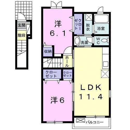 カーサ フェリーチェ(2LDK/2階)の間取り写真