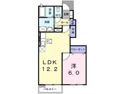 プロムナード モコA棟(1LDK/1階)の間取り写真