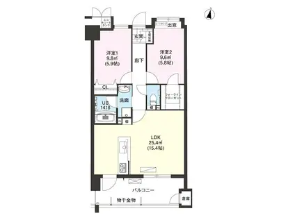 ヴィラ・シャンテA(2LDK/2階)の間取り写真