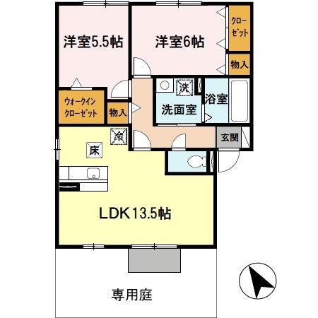 エスポアールメゾンB棟(2LDK/1階)の間取り写真