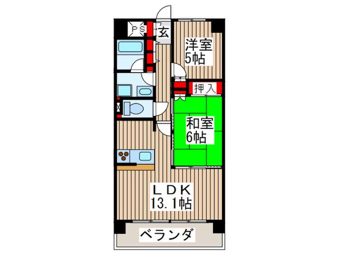 プリムベール南浦和(2LDK/6階)の間取り写真