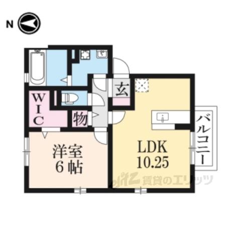 ロハス平城 B棟(1LDK/2階)の間取り写真