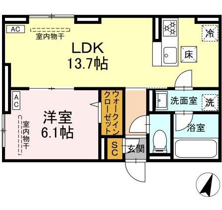 D PAINA ODORIBA(1LDK/1階)の間取り写真