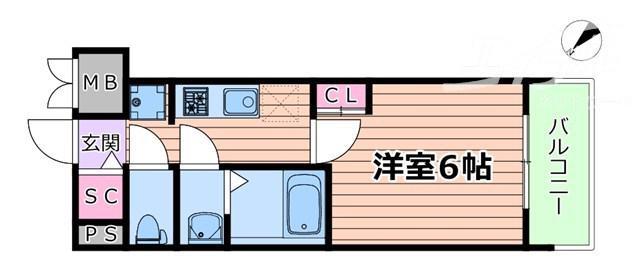 プランドール新北野(1K/8階)の間取り写真