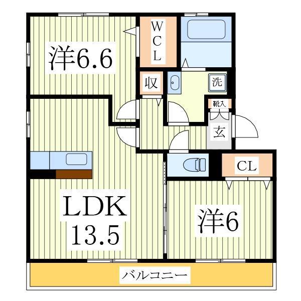 ラヴィエール(2LDK/1階)の間取り写真