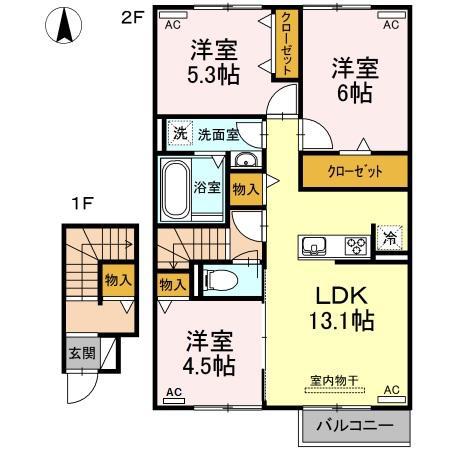コンフォール西小鷹野II(3LDK/2階)の間取り写真