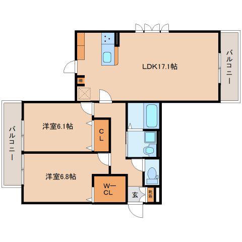 KOMOREBI GARDEN中田本町A(2LDK/2階)の間取り写真
