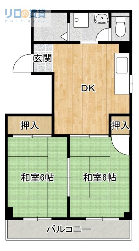 モダンアパートメント神戸宝塚(2DK/1階)の間取り写真