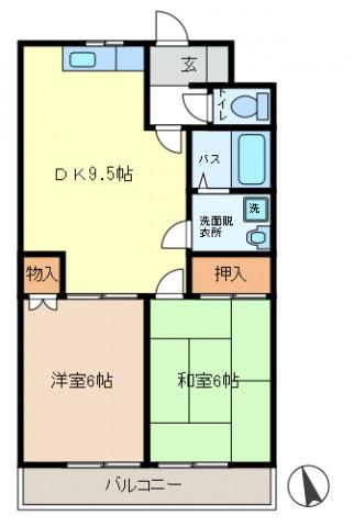 パークハイツ平野(2DK/4階)の間取り写真