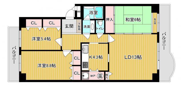 塚口ネオコーポラス(3LDK/2階)の間取り写真