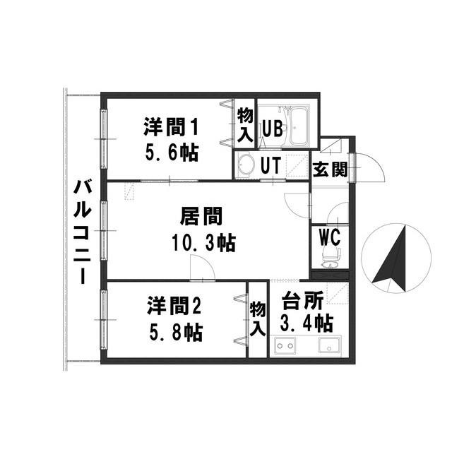 エステラ北7条館(2LDK/3階)の間取り写真