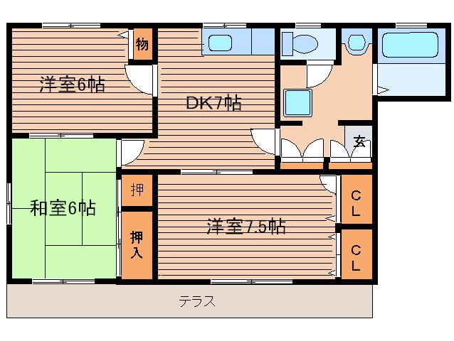 セレス鵠沼C棟(3DK/1階)の間取り写真