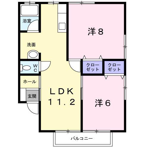 ハイツ沖田II(2LDK/1階)の間取り写真