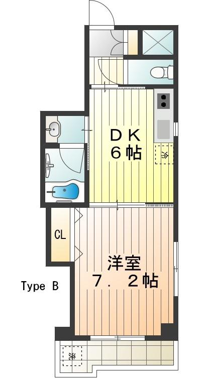 三ツ木富士見町マンション(1DK/2階)の間取り写真