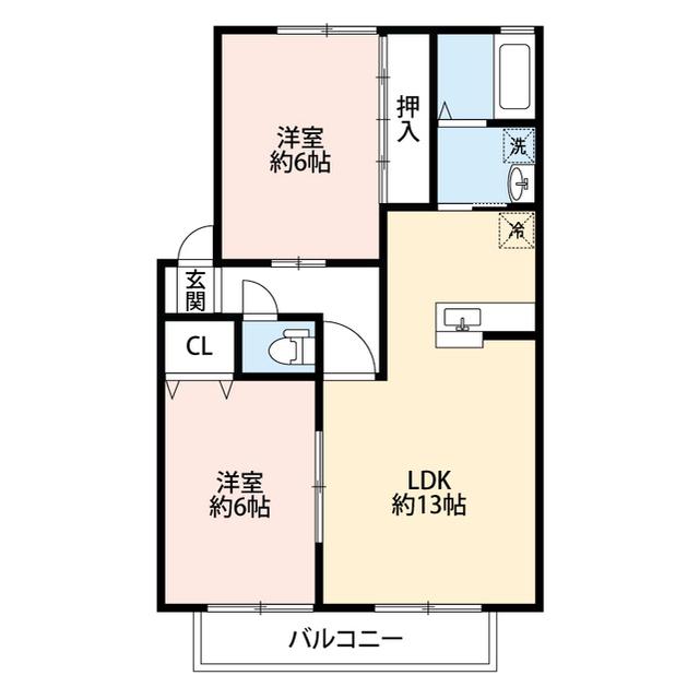 サンガーデン茜ヶ丘(2LDK/2階)の間取り写真