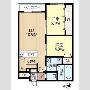アトランティス ハッサム(2LDK/4階)の間取り写真
