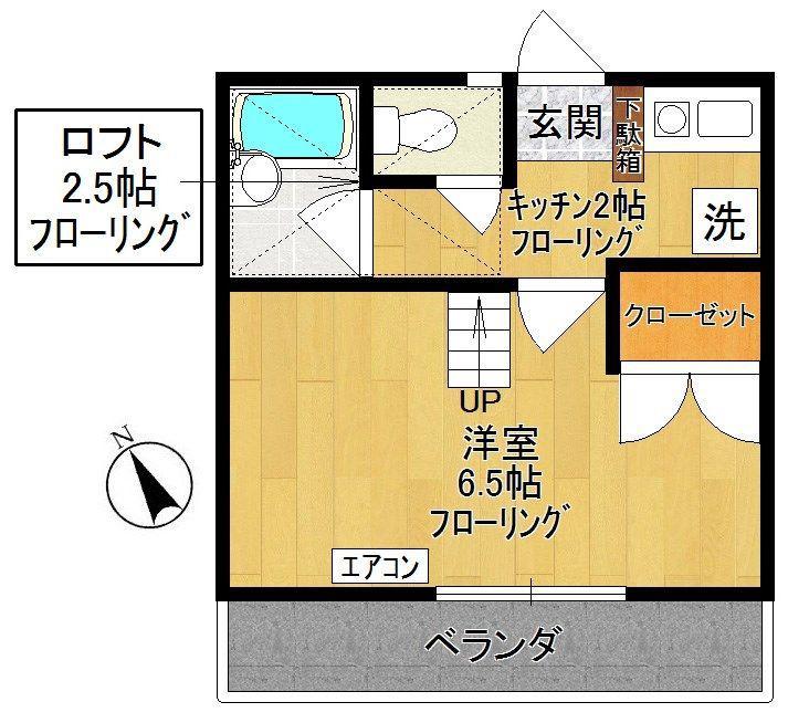 アイランドA(1K/2階)の間取り写真