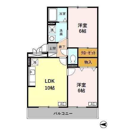 フレアコート矢木(2LDK/3階)の間取り写真