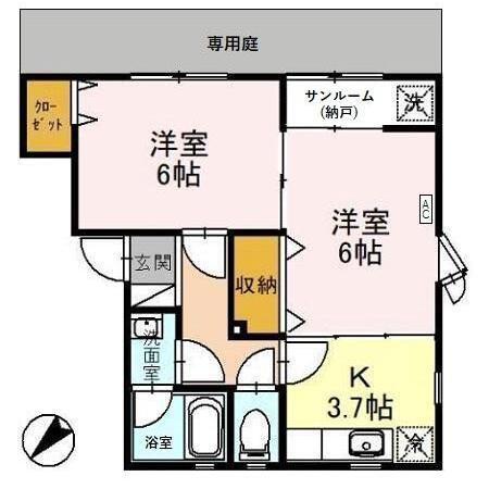 アプリコット(2K/1階)の間取り写真