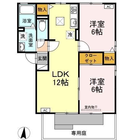 マイルストンFUSO(2LDK/1階)の間取り写真