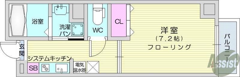 クレール.S(1K/7階)の間取り写真