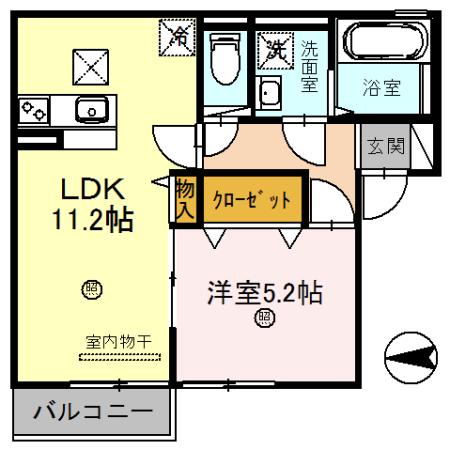ドミール本町(1LDK/2階)の間取り写真