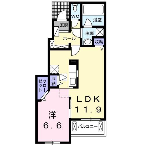 ディアレストA(1LDK/1階)の間取り写真