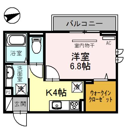 R-001(1K/2階)の間取り写真