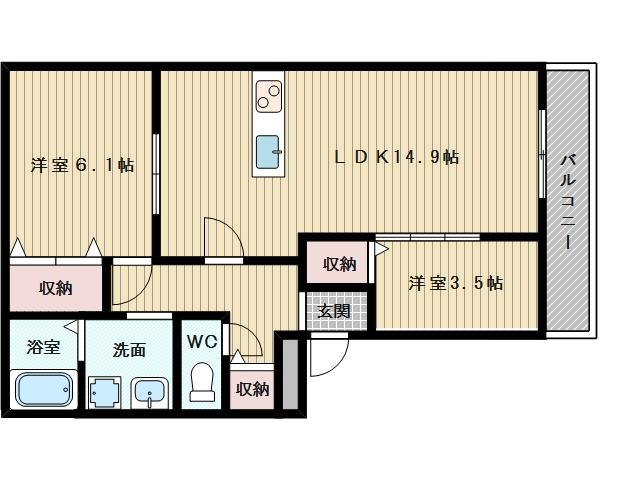 ベルデ大森II(2LDK/2階)の間取り写真