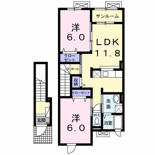 ロズレイ(2LDK/2階)の間取り写真