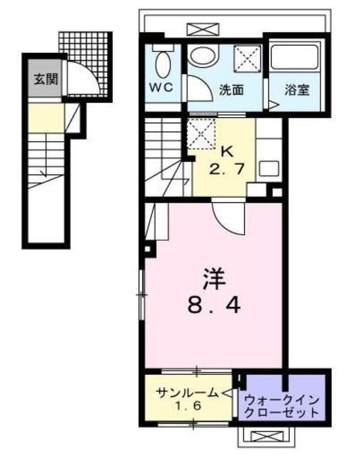 プラシードCOCOIII(1K/2階)の間取り写真