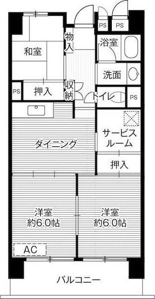 ビレッジハウス成田吾妻タワー1号棟(3SDK/14階)の間取り写真