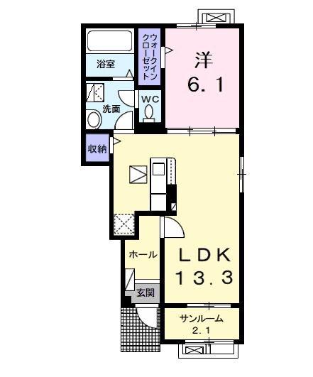ベルミラA(1LDK/1階)の間取り写真