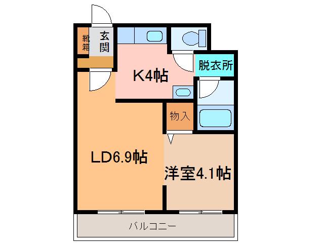 リッツアハイム稲田(1LDK/2階)の間取り写真