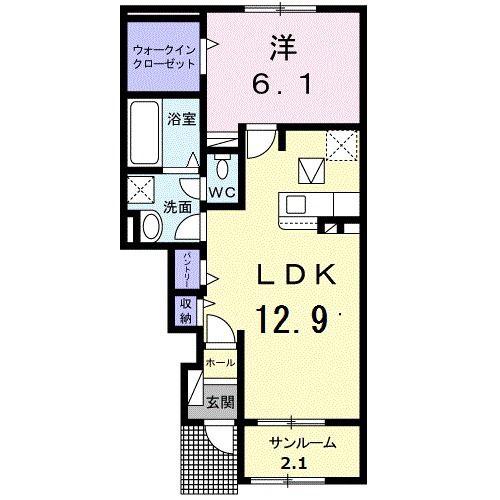 グラース ルミエール(1LDK/1階)の間取り写真
