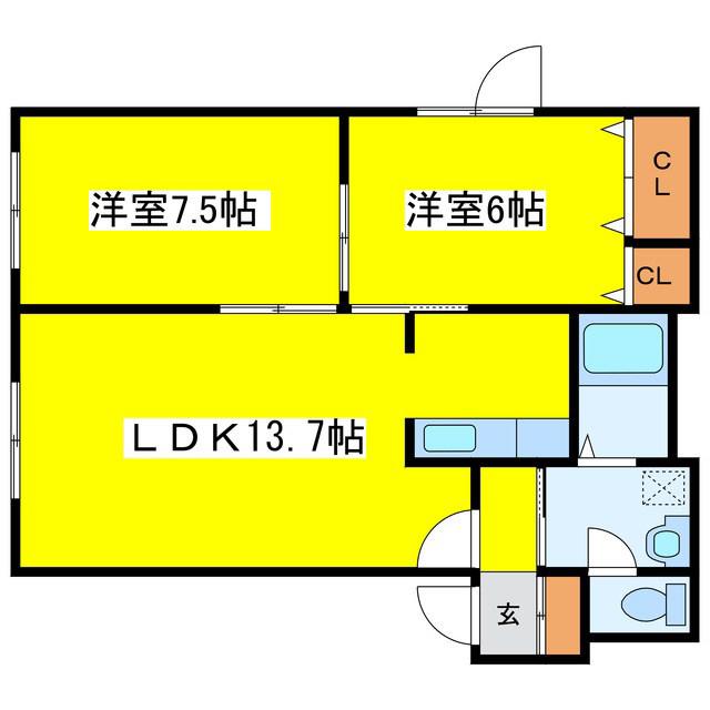 ビオス233I(2LDK/1階)の間取り写真