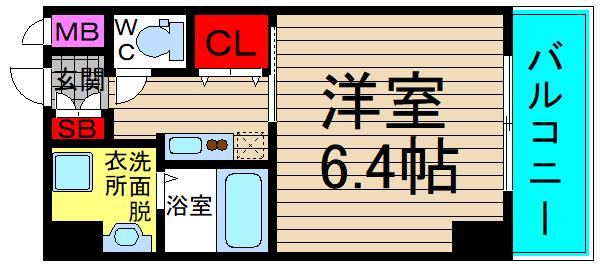 クレビオス難波イースト(1K/2階)の間取り写真