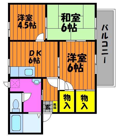 グリーンフィールド(3DK/2階)の間取り写真