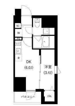 WHARF駒込(1DK/10階)の間取り写真