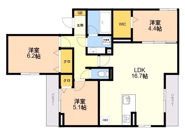 トリシア長丘(3LDK/3階)の間取り写真