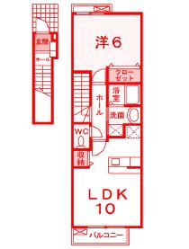 ゲネオス カルディアー(1LDK/2階)の間取り写真