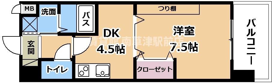 ヴェルジュ南草津II(1DK/3階)の間取り写真