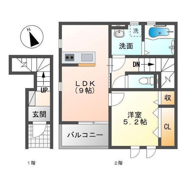 リーブルファイン領下2(1LDK/2階)の間取り写真