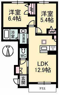 カレラガーデンC棟(2LDK/1階)の間取り写真